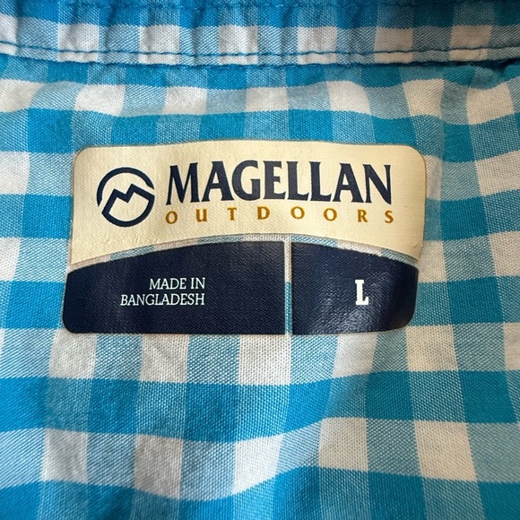 Magellan Outdoors Blue Checkered Button Down Casual Shirt - Picture 3 of 4